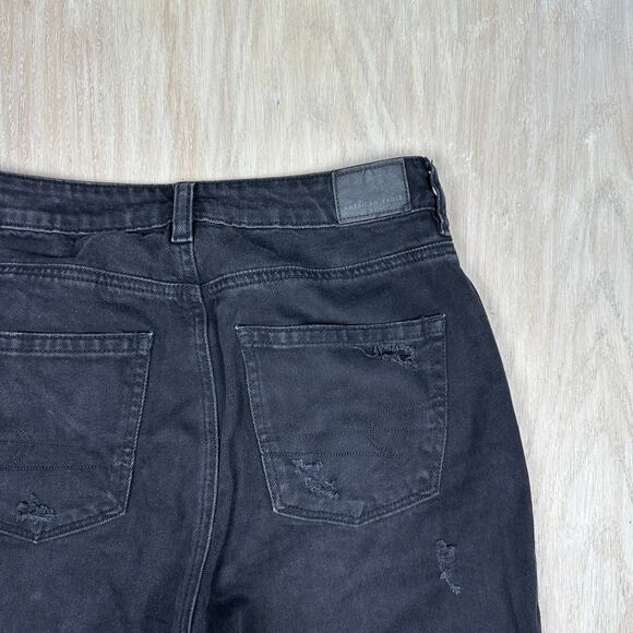 American Eagle Black Mom Jean Dark Wash High Rise Distressed Denim Jeans 4 - Picture 15 of 15